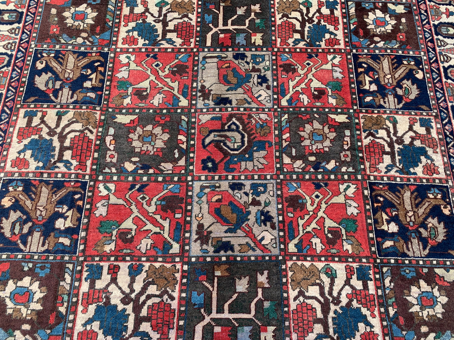 Handmade Persian Wool Area Rug 7x10 - Ivory, Navy, Red & Blue Traditional Garden Panel Persian Style Rug - Exact Size 9'5" x 6'5" - KBHM-1131