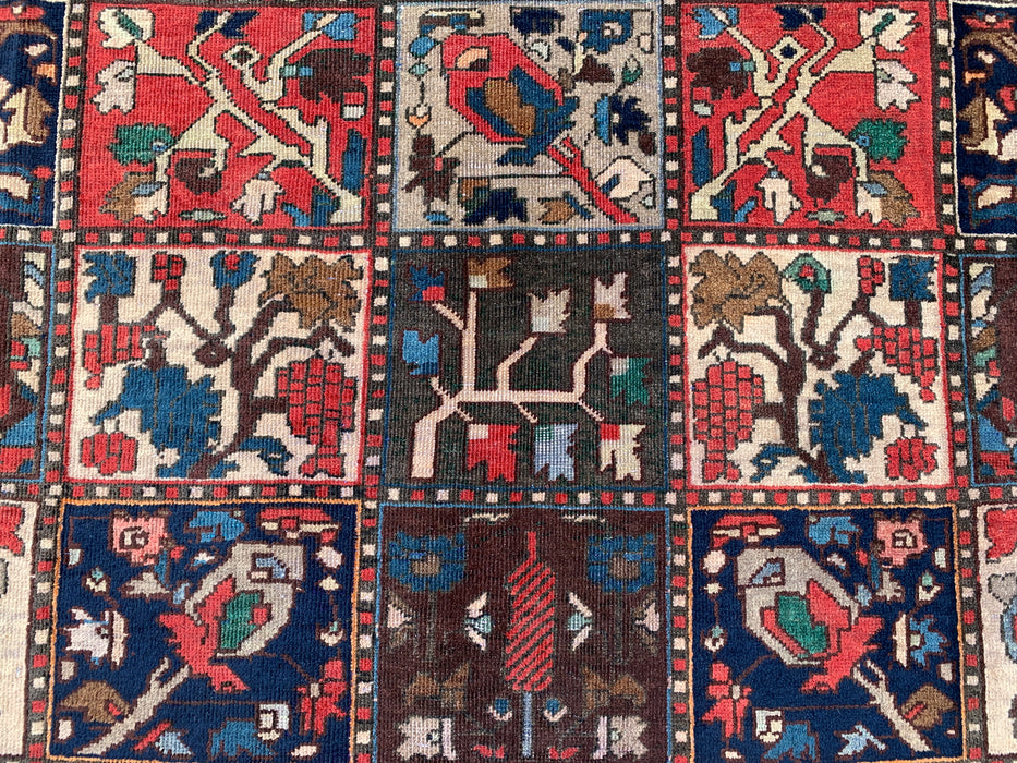 Handmade Persian Wool Area Rug 7x10 - Ivory, Navy, Red & Blue Traditional Garden Panel Persian Style Rug - Exact Size 9'5" x 6'5" - KBHM-1131