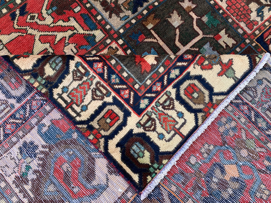 Handmade Persian Wool Area Rug 7x10 - Ivory, Navy, Red & Blue Traditional Garden Panel Persian Style Rug - Exact Size 9'5" x 6'5" - KBHM-1131