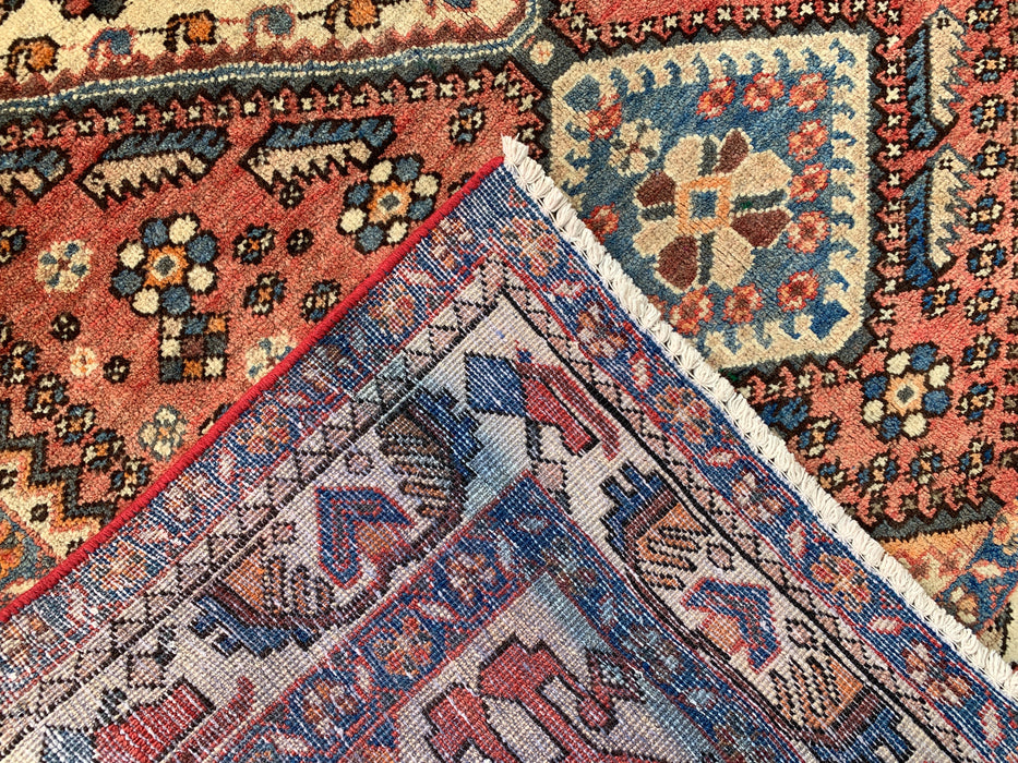 Hand-Knotted Persian Wool Rug 6'4 x 4'9 in Salmon, Ivory & Blue Tribal Medallion Design | KBHM-1132