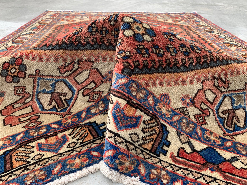 Hand-Knotted Persian Wool Rug 6'4 x 4'9 in Salmon, Ivory & Blue Tribal Medallion Design | KBHM-1132