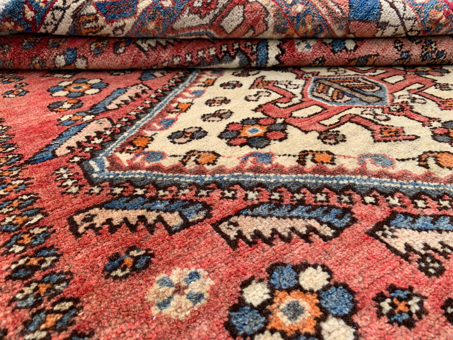 Hand-Knotted Persian Wool Rug 6'4 x 4'9 in Salmon, Ivory & Blue Tribal Medallion Design | KBHM-1132