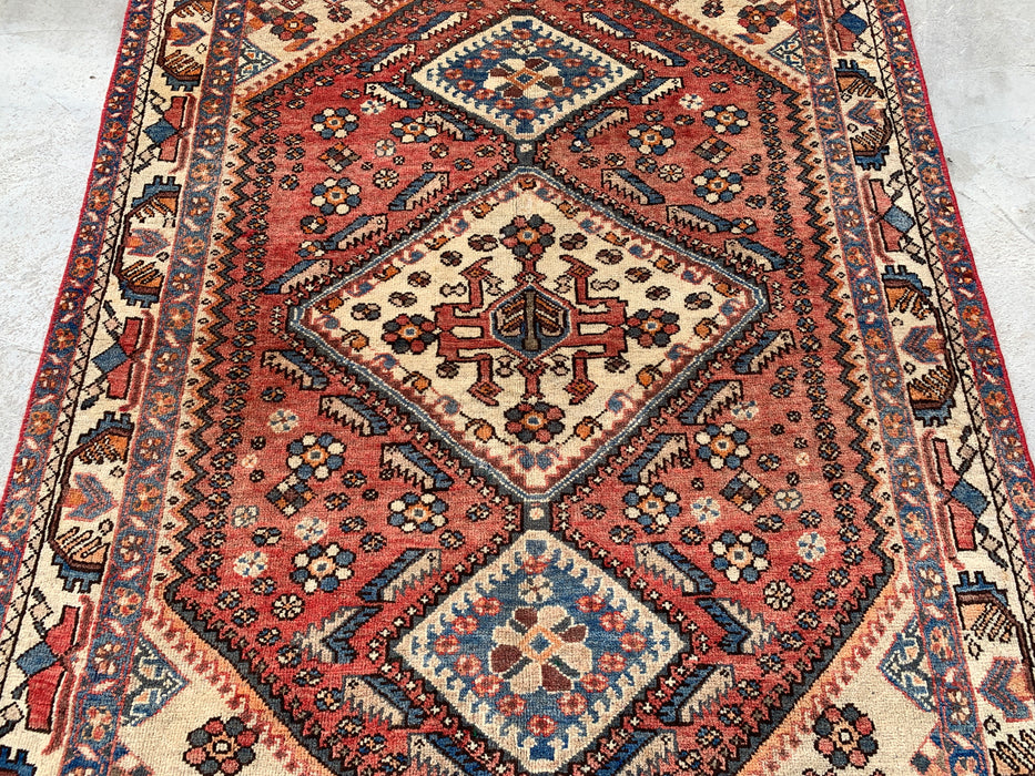 Hand-Knotted Persian Wool Rug 6'4 x 4'9 in Salmon, Ivory & Blue Tribal Medallion Design | KBHM-1132