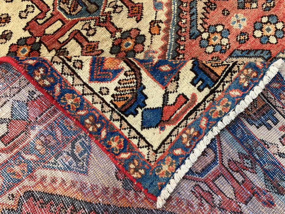 Hand-Knotted Persian Wool Rug 6'4 x 4'9 in Salmon, Ivory & Blue Tribal Medallion Design | KBHM-1132