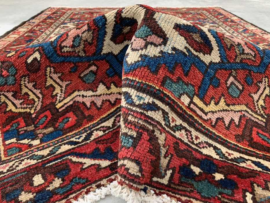 Hand-Knotted Persian Wool Rug 6'1" x 4'6" – Ivory, Navy & Red | KBHM-1133