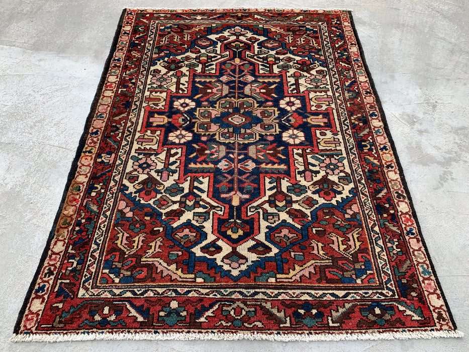 Hand-Knotted Persian Wool Rug 6'1" x 4'6" – Ivory, Navy & Red | KBHM-1133