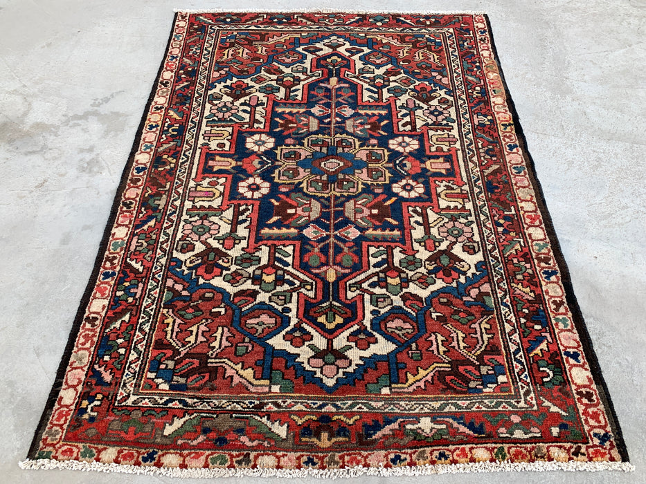 Hand-Knotted Persian Wool Rug 6'1" x 4'6" – Ivory, Navy & Red | KBHM-1133