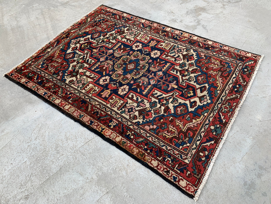 Hand-Knotted Persian Wool Rug 6'1" x 4'6" – Ivory, Navy & Red | KBHM-1133