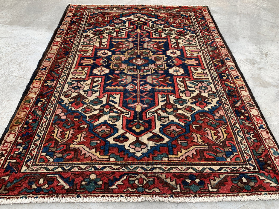 Hand-Knotted Persian Wool Rug 6'1" x 4'6" – Ivory, Navy & Red | KBHM-1133