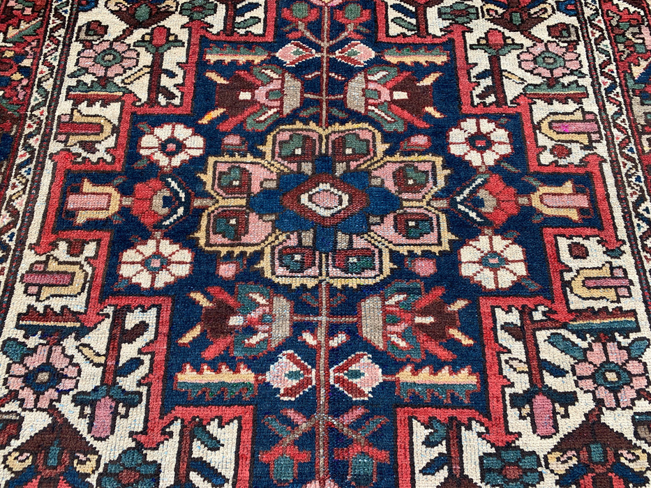 Hand-Knotted Persian Wool Rug 6'1" x 4'6" – Ivory, Navy & Red | KBHM-1133