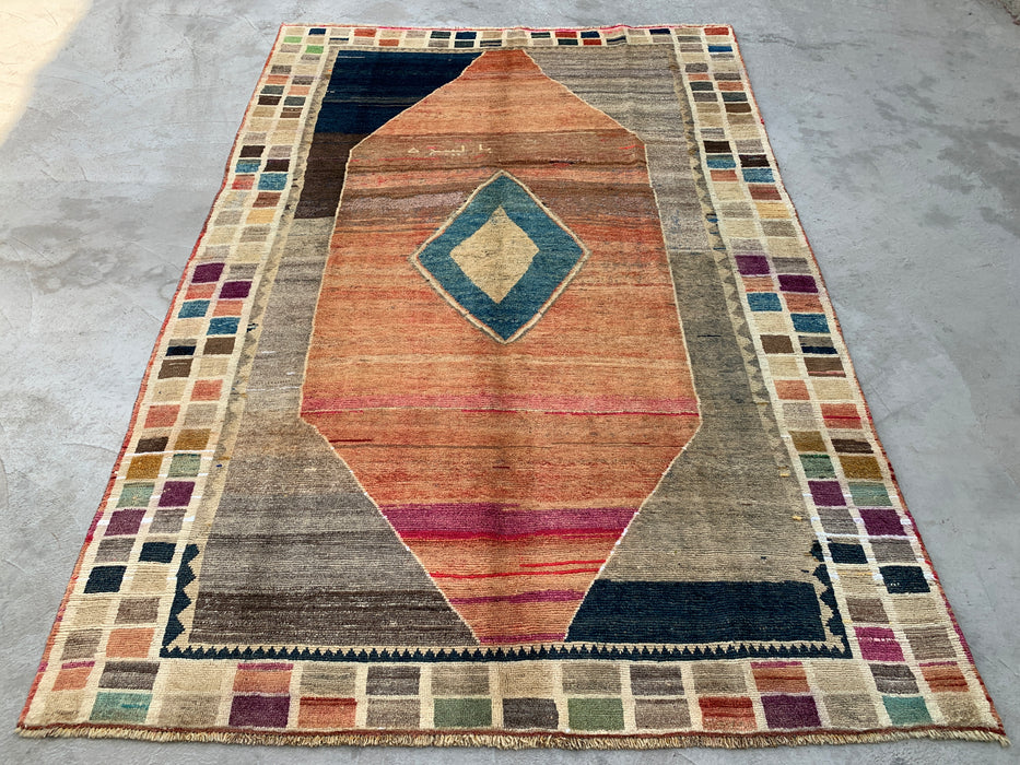 Hand-Knotted Persian Wool Rug 6'6" x 9'6" – Geometric Multicolor Area Rug KBHM-1134