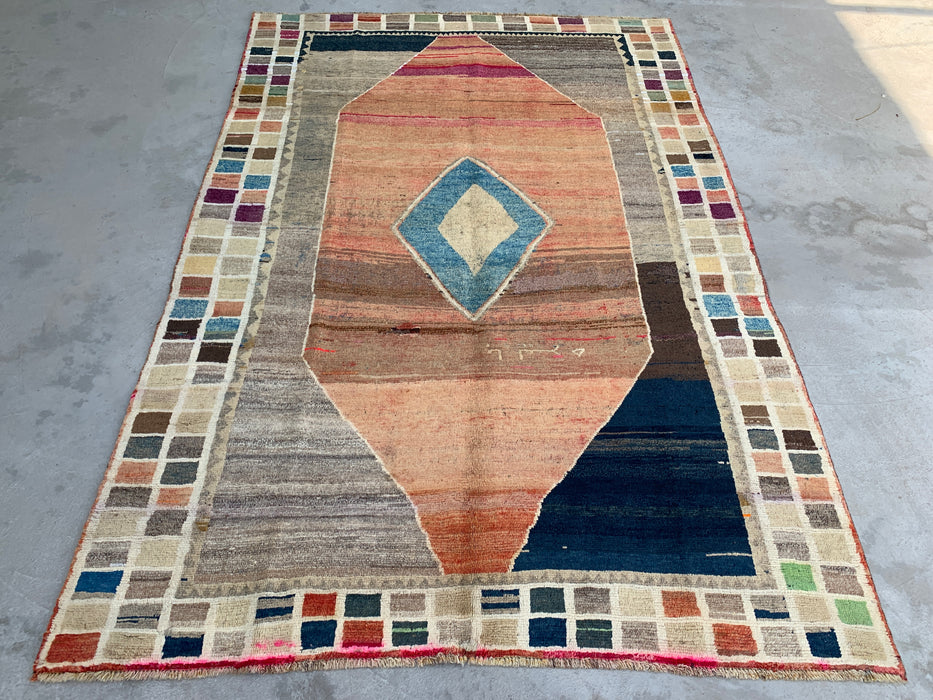 Hand-Knotted Persian Wool Rug 6'6" x 9'6" – Geometric Multicolor Area Rug KBHM-1134