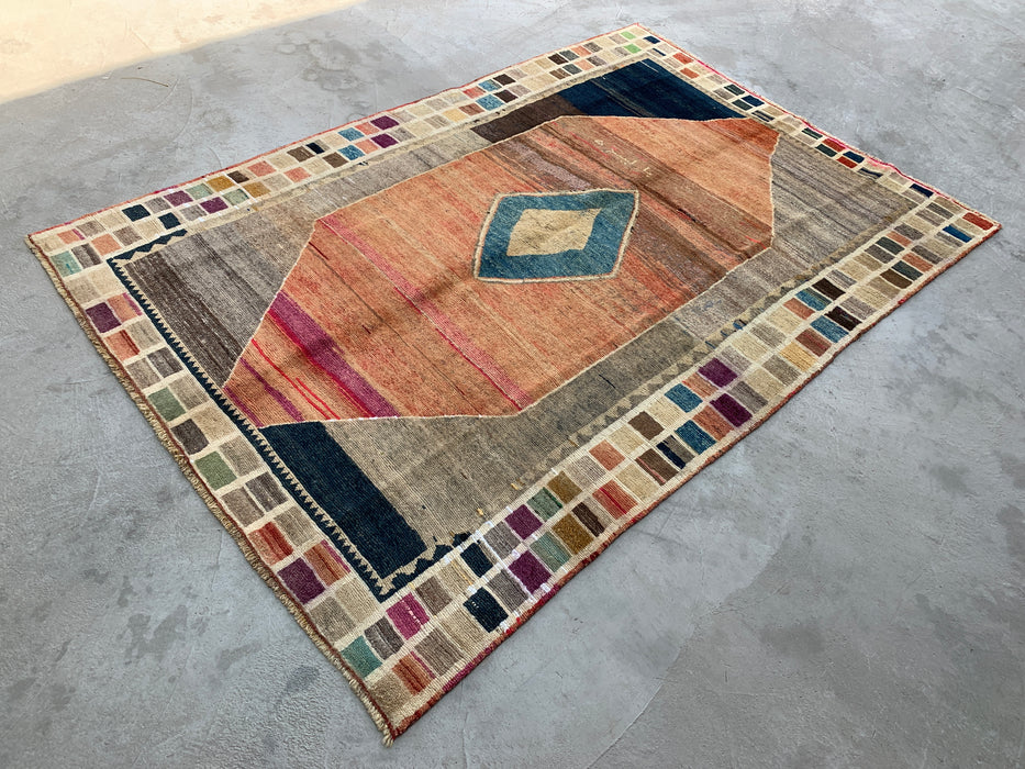 Hand-Knotted Persian Wool Rug 6'6" x 9'6" – Geometric Multicolor Area Rug KBHM-1134