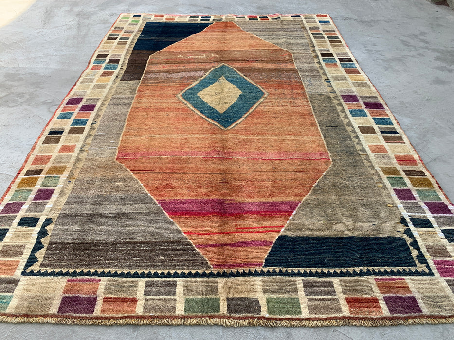 Hand-Knotted Persian Wool Rug 6'6" x 9'6" – Geometric Multicolor Area Rug KBHM-1134