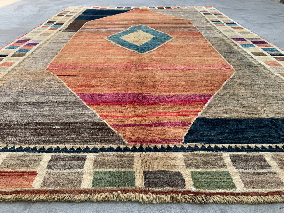 Hand-Knotted Persian Wool Rug 6'6" x 9'6" – Geometric Multicolor Area Rug KBHM-1134