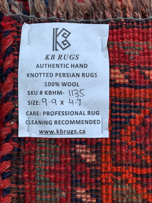 KBHM-1135 Hand-Knotted Persian Wool Rug – 9'9" x 4'7" Red, Navy & Orange Tribal Geometric Rug