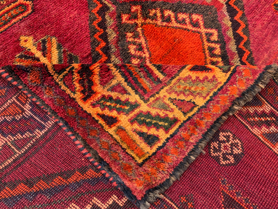 9'9 x 5'2 Hand-Knotted Persian Wool Rug in Magenta, Rust & Black Tribal Geometric Design | KBHM-1136
