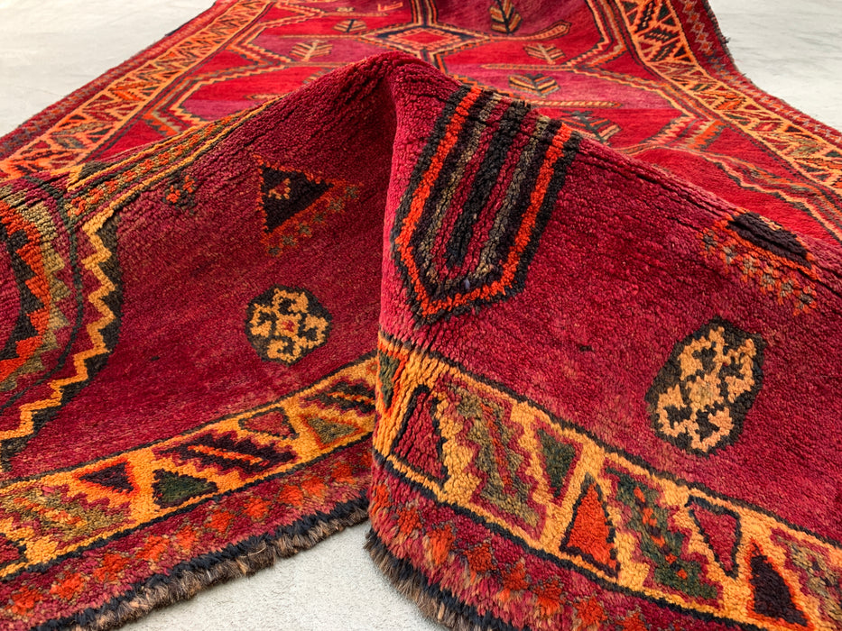 9'9 x 5'2 Hand-Knotted Persian Wool Rug in Magenta, Rust & Black Tribal Geometric Design | KBHM-1136