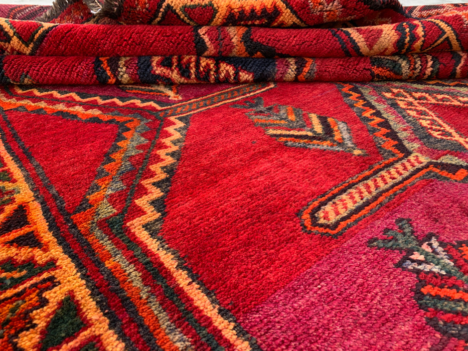 9'9 x 5'2 Hand-Knotted Persian Wool Rug in Magenta, Rust & Black Tribal Geometric Design | KBHM-1136