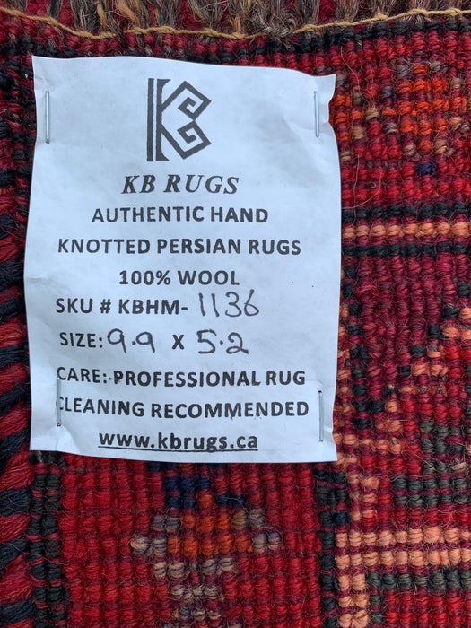 9'9 x 5'2 Hand-Knotted Persian Wool Rug in Magenta, Rust & Black Tribal Geometric Design | KBHM-1136