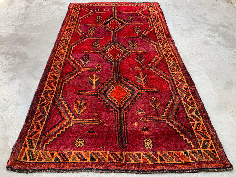 9'9 x 5'2 Hand-Knotted Persian Wool Rug in Magenta, Rust & Black Tribal Geometric Design | KBHM-1136