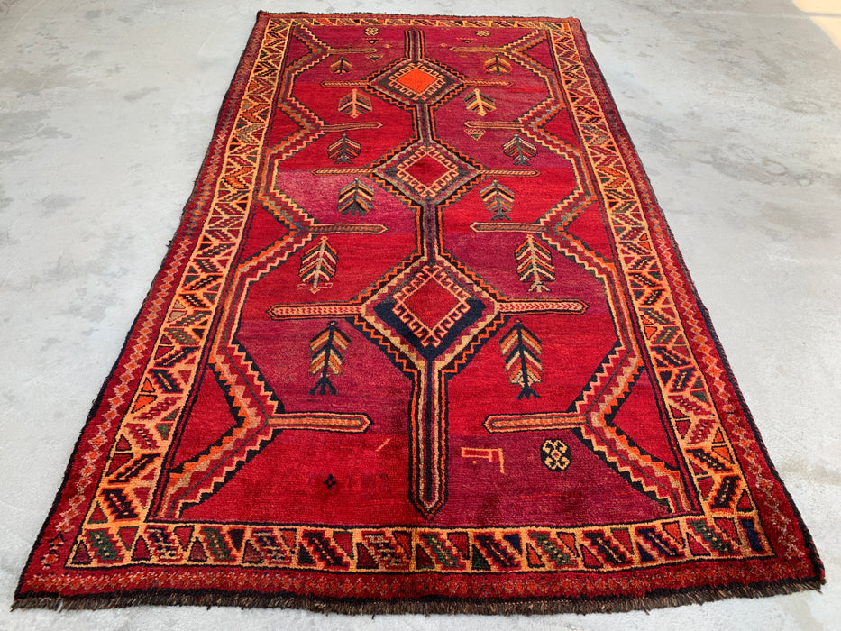 9'9 x 5'2 Hand-Knotted Persian Wool Rug in Magenta, Rust & Black Tribal Geometric Design | KBHM-1136