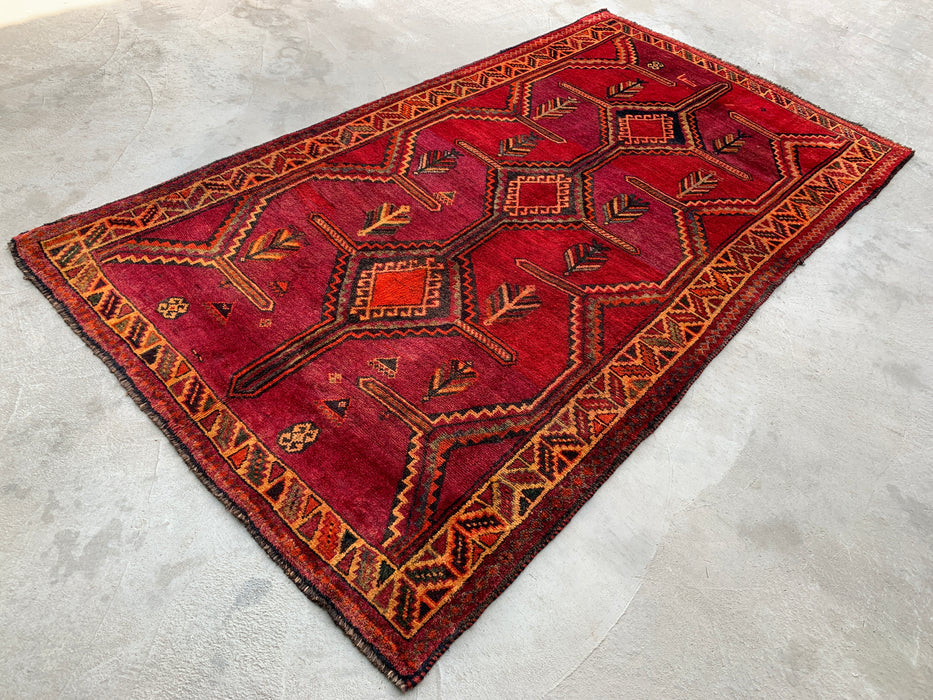 9'9 x 5'2 Hand-Knotted Persian Wool Rug in Magenta, Rust & Black Tribal Geometric Design | KBHM-1136