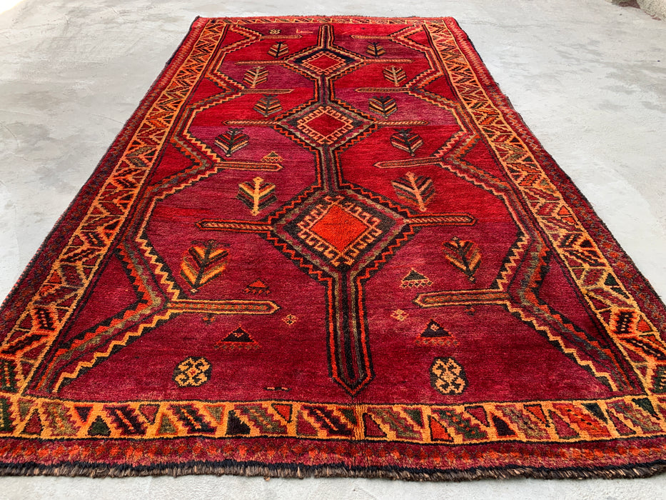 9'9 x 5'2 Hand-Knotted Persian Wool Rug in Magenta, Rust & Black Tribal Geometric Design | KBHM-1136
