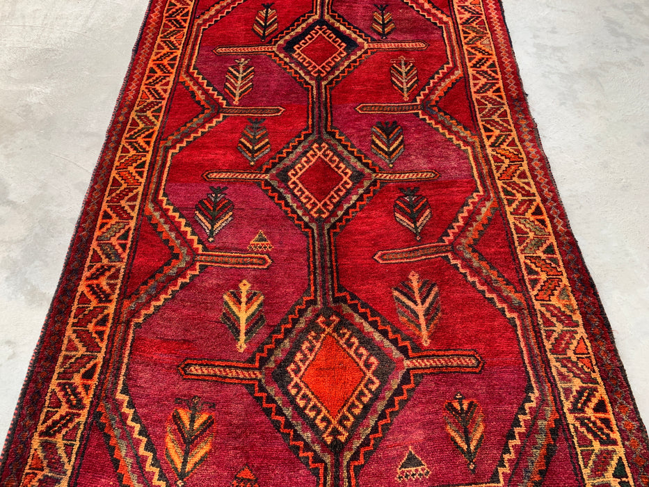 9'9 x 5'2 Hand-Knotted Persian Wool Rug in Magenta, Rust & Black Tribal Geometric Design | KBHM-1136