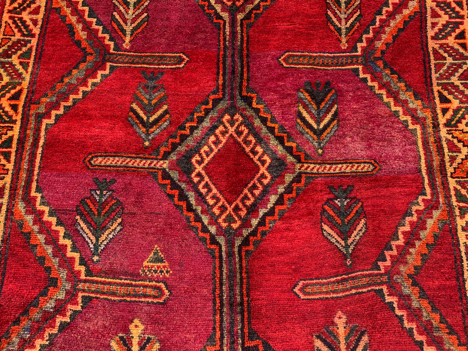 9'9 x 5'2 Hand-Knotted Persian Wool Rug in Magenta, Rust & Black Tribal Geometric Design | KBHM-1136