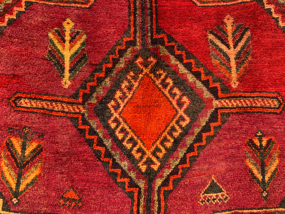 9'9 x 5'2 Hand-Knotted Persian Wool Rug in Magenta, Rust & Black Tribal Geometric Design | KBHM-1136