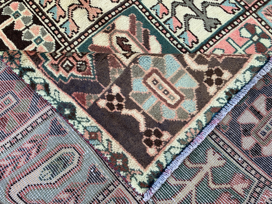 9'8 x 5'6 Hand-Knotted Persian Wool Rug in Ivory, Taupe, Teal & Blush Traditional Panel Design | KBHM-1137