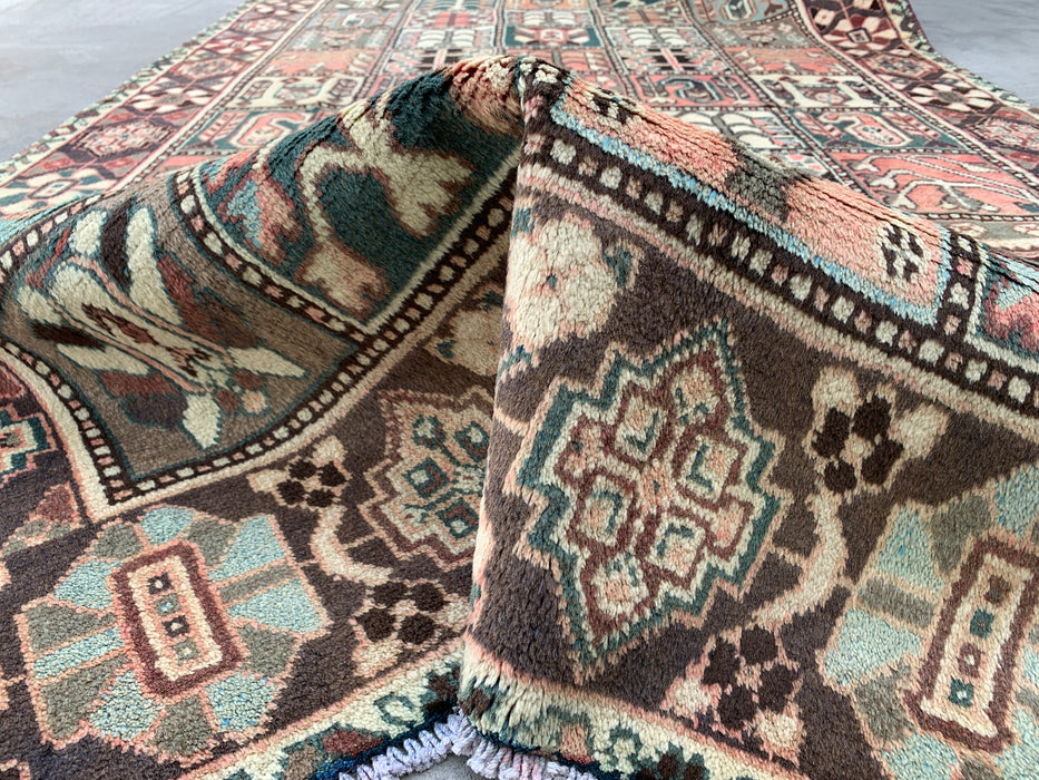 9'8 x 5'6 Hand-Knotted Persian Wool Rug in Ivory, Taupe, Teal & Blush Traditional Panel Design | KBHM-1137