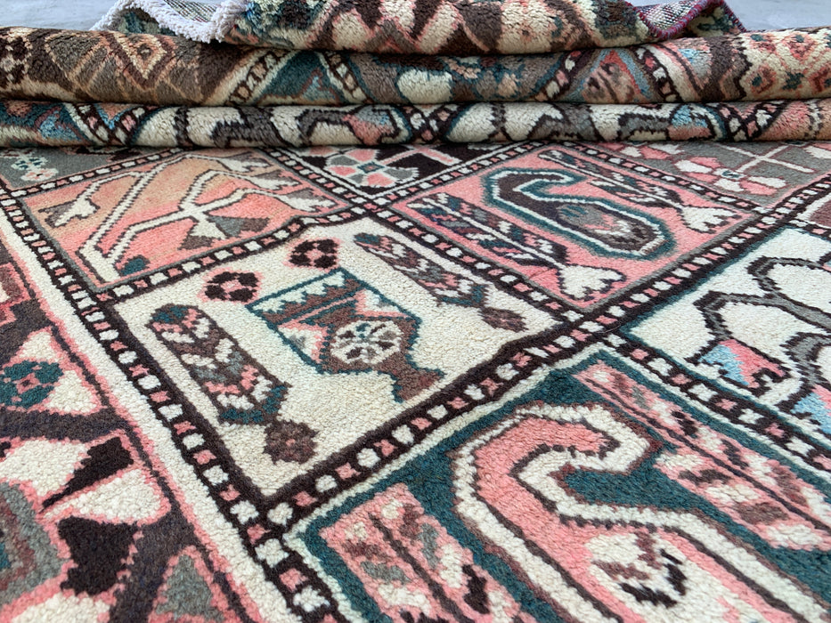 9'8 x 5'6 Hand-Knotted Persian Wool Rug in Ivory, Taupe, Teal & Blush Traditional Panel Design | KBHM-1137