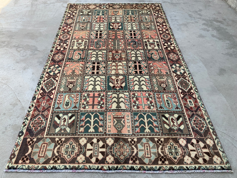 9'8 x 5'6 Hand-Knotted Persian Wool Rug in Ivory, Taupe, Teal & Blush Traditional Panel Design | KBHM-1137