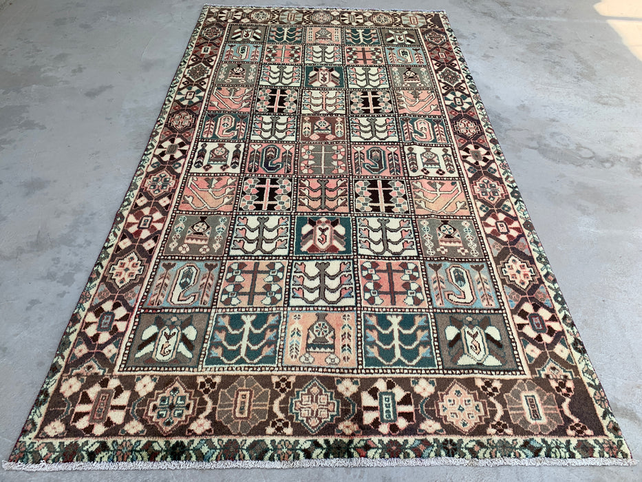 9'8 x 5'6 Hand-Knotted Persian Wool Rug in Ivory, Taupe, Teal & Blush Traditional Panel Design | KBHM-1137