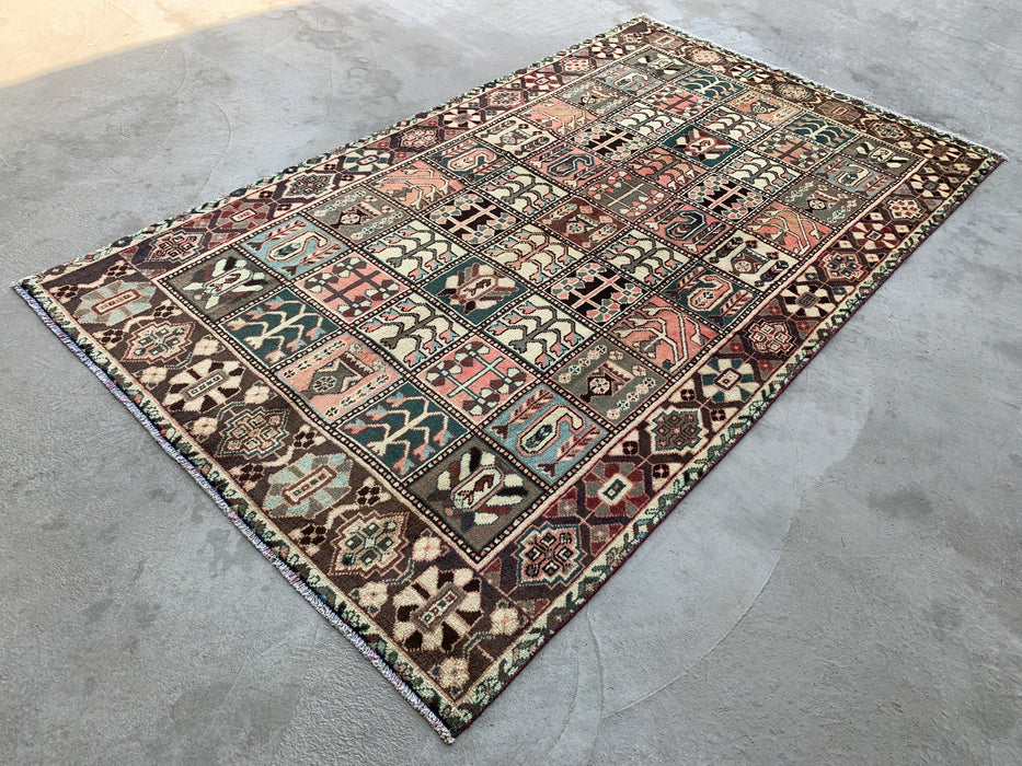9'8 x 5'6 Hand-Knotted Persian Wool Rug in Ivory, Taupe, Teal & Blush Traditional Panel Design | KBHM-1137
