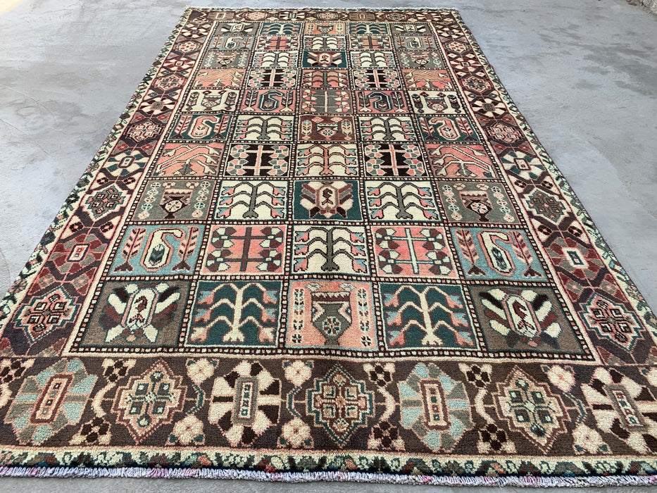 9'8 x 5'6 Hand-Knotted Persian Wool Rug in Ivory, Taupe, Teal & Blush Traditional Panel Design | KBHM-1137