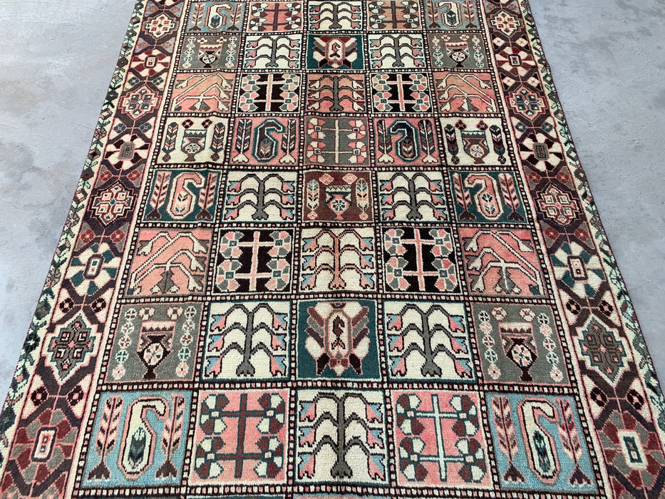 9'8 x 5'6 Hand-Knotted Persian Wool Rug in Ivory, Taupe, Teal & Blush Traditional Panel Design | KBHM-1137