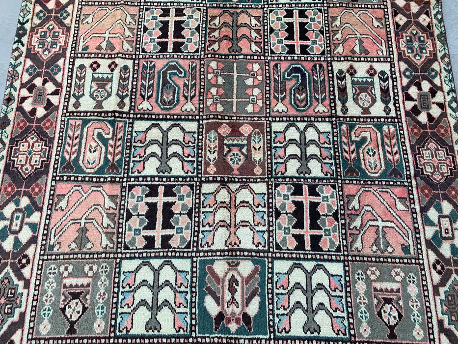 9'8 x 5'6 Hand-Knotted Persian Wool Rug in Ivory, Taupe, Teal & Blush Traditional Panel Design | KBHM-1137
