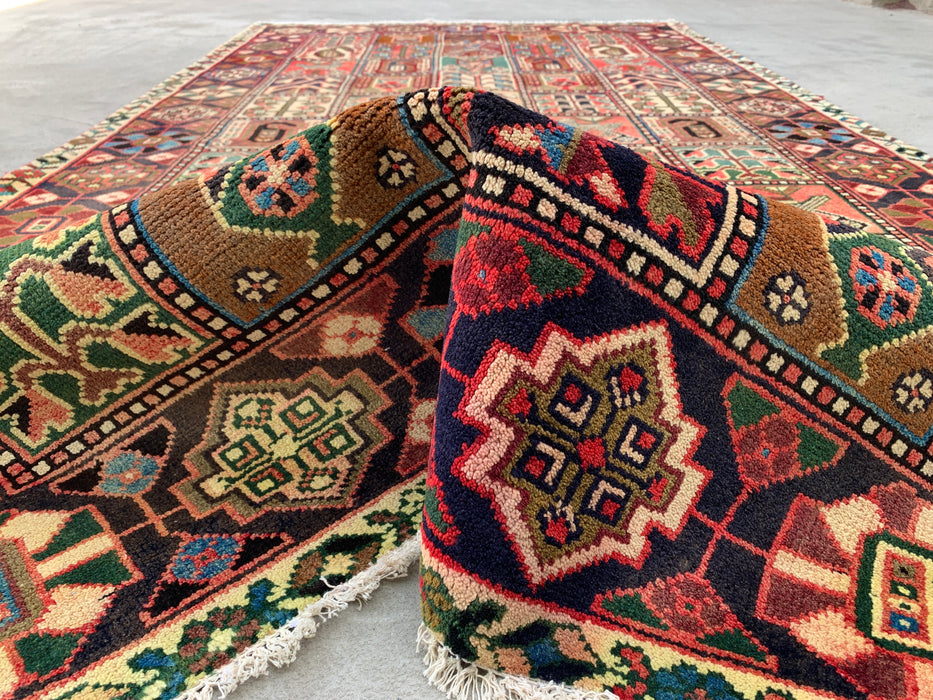 9'11 x 5'4 Hand-Knotted Persian Wool Rug in Ivory, Navy, Taupe, Blush & Teal Traditional Panel Design | KBHM-1138