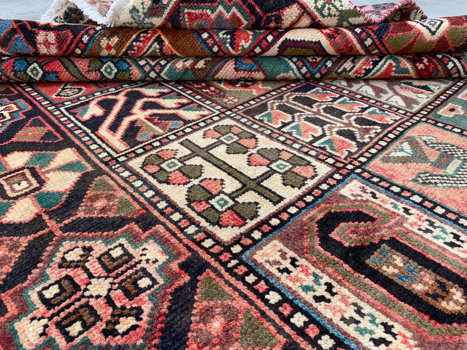 9'11 x 5'4 Hand-Knotted Persian Wool Rug in Ivory, Navy, Taupe, Blush & Teal Traditional Panel Design | KBHM-1138