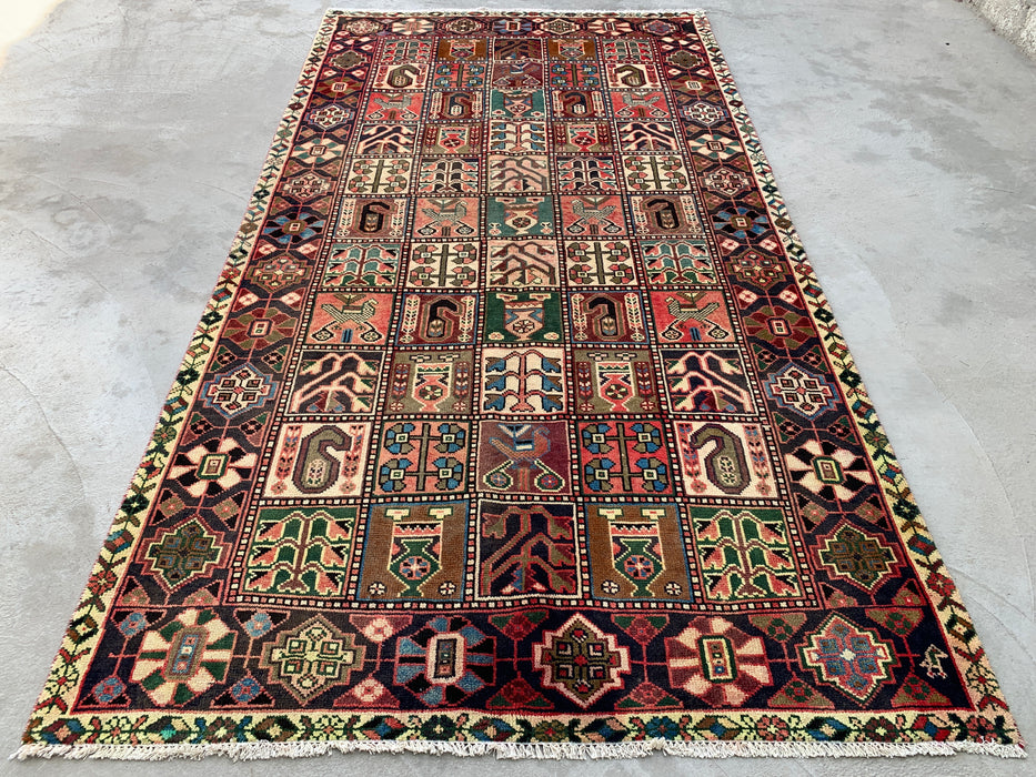 9'11 x 5'4 Hand-Knotted Persian Wool Rug in Ivory, Navy, Taupe, Blush & Teal Traditional Panel Design | KBHM-1138