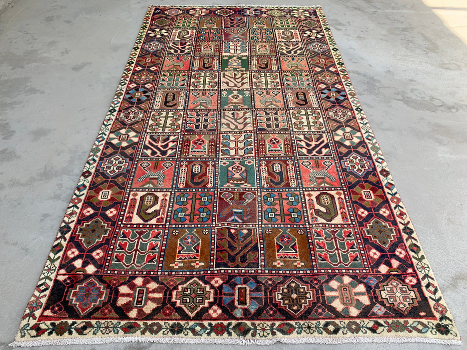 9'11 x 5'4 Hand-Knotted Persian Wool Rug in Ivory, Navy, Taupe, Blush & Teal Traditional Panel Design | KBHM-1138