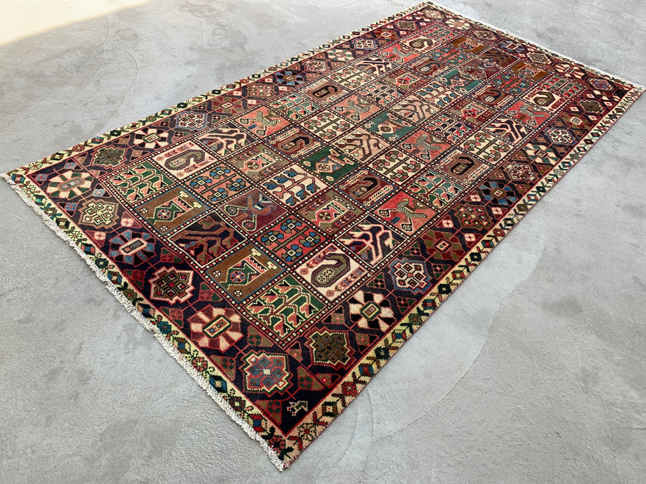 9'11 x 5'4 Hand-Knotted Persian Wool Rug in Ivory, Navy, Taupe, Blush & Teal Traditional Panel Design | KBHM-1138