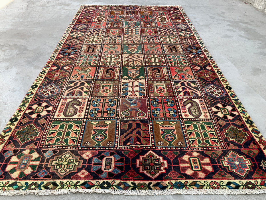 9'11 x 5'4 Hand-Knotted Persian Wool Rug in Ivory, Navy, Taupe, Blush & Teal Traditional Panel Design | KBHM-1138