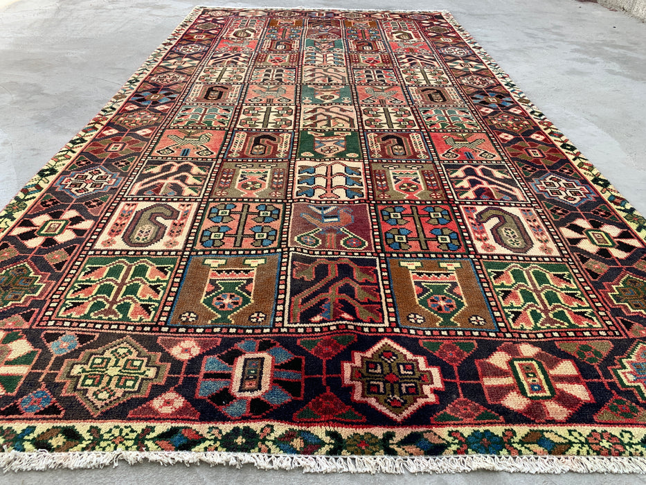 9'11 x 5'4 Hand-Knotted Persian Wool Rug in Ivory, Navy, Taupe, Blush & Teal Traditional Panel Design | KBHM-1138