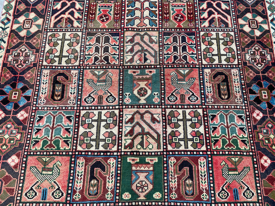 9'11 x 5'4 Hand-Knotted Persian Wool Rug in Ivory, Navy, Taupe, Blush & Teal Traditional Panel Design | KBHM-1138