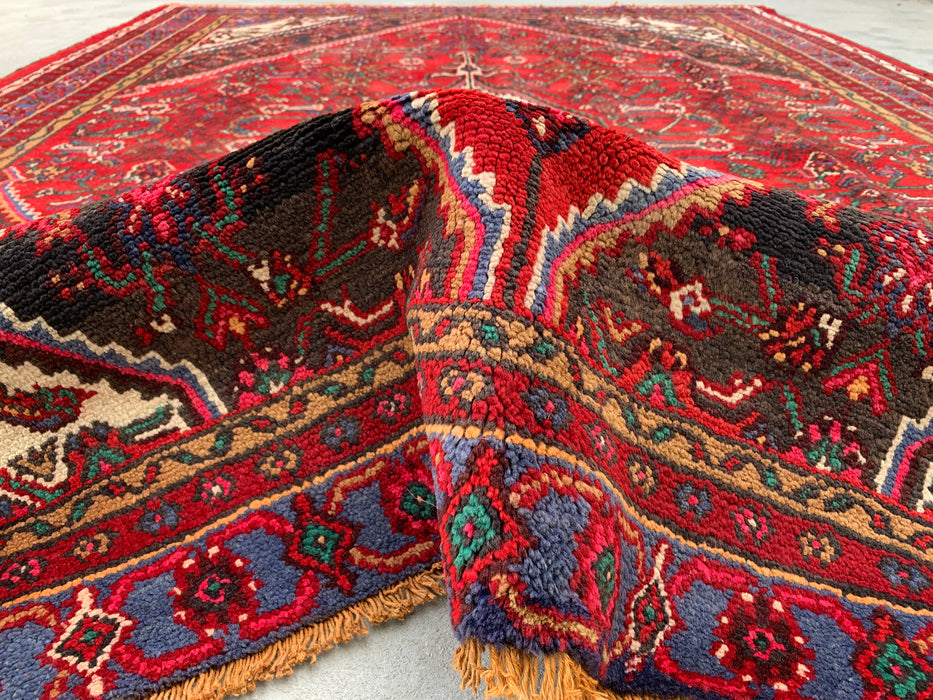 Hand-Knotted Persian Wool Rug 9'11" x 7'4" Red Blue KBHM-1139