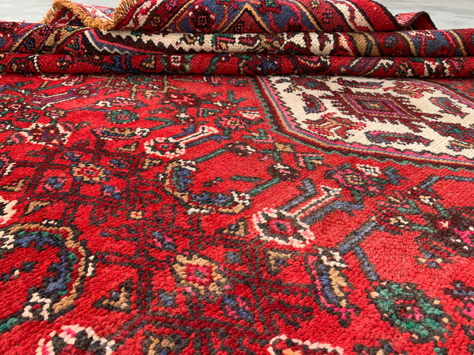Hand-Knotted Persian Wool Rug 9'11" x 7'4" Red Blue KBHM-1139